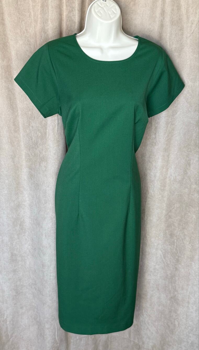 Heart My Closet Unique Vintage 1950’s Green Short Sleeve Sheath Dress 12 NWOT